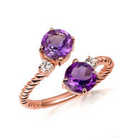 Gold Double Gemstone Wrap Around Rope Band Ring (Available in Yellow /Rose/White Gold)