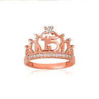 Gold Cubic Zirconia Crown 15 Años Quinceañera Ring (Available in Yellow/Rose/White Gold)