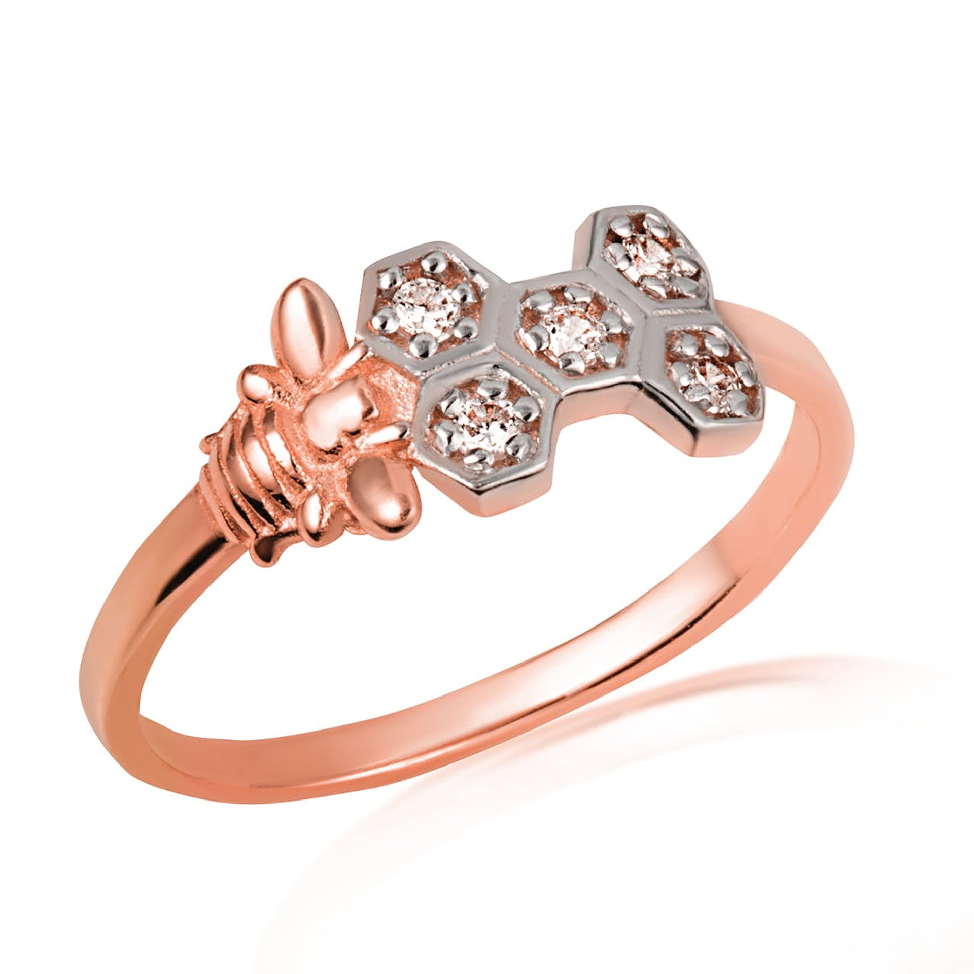 Two-Tone Gold Studded Honeycomb Bumble Bee Ring (Available in Yellow/Rose/White Gold)