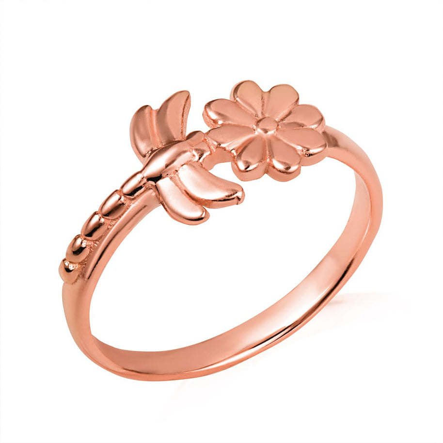 Gold Dragonfly Daisy Flower Nature Ring (Available in Yellow/Rose/White Gold)