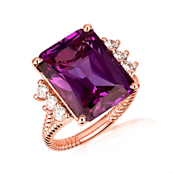 Gold Emerald Cut Gemstone Rope Band Ring (Available in Yellow /Rose/White Gold)