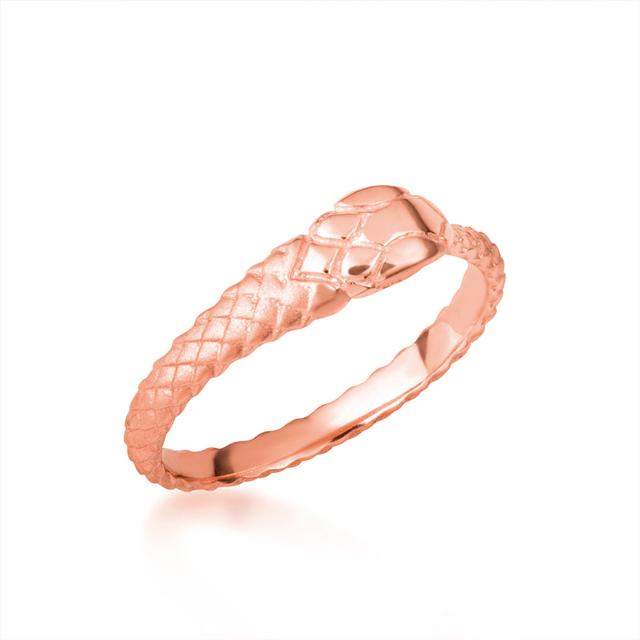 Gold Textured Ouroboros Serpent Snake Ring (Available in Yellow/Rose/White Gold)