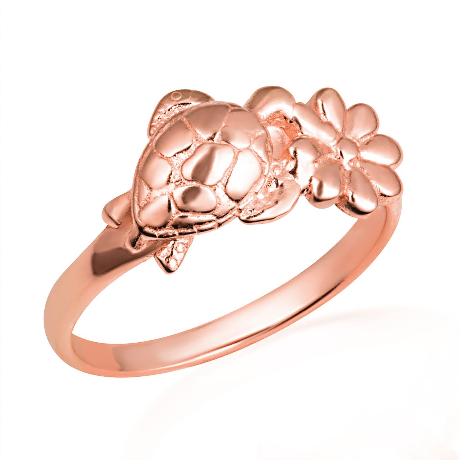 Gold Sea Turtle Daisy Flower Nature Ring (Available in Yellow/Rose/White Gold)