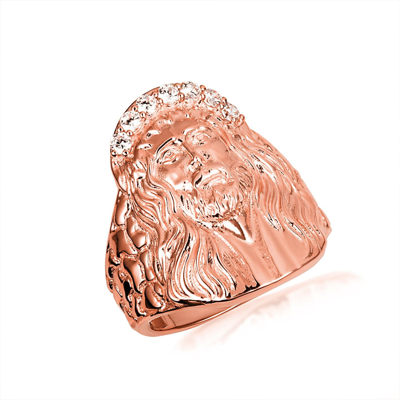 Gold Cubic Zirconia Jesus Christ Crown of Thorns Nugget Ring (Available in Small/Large & Yellow/Rose/White Gold)
