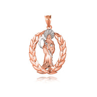 Gold Santa Muerte Greek Laurel Wreath Frame Pendant Necklace (Available in Yellow/Rose/White Gold)