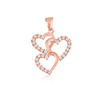 Gold Cubic Zirconia Triple Heart Pendant Necklace (Available in Yellow/Rose/White Gold)