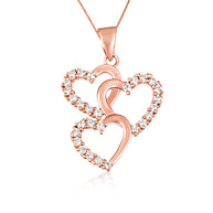 Gold Cubic Zirconia Triple Heart Pendant Necklace (Available in Yellow/Rose/White Gold)