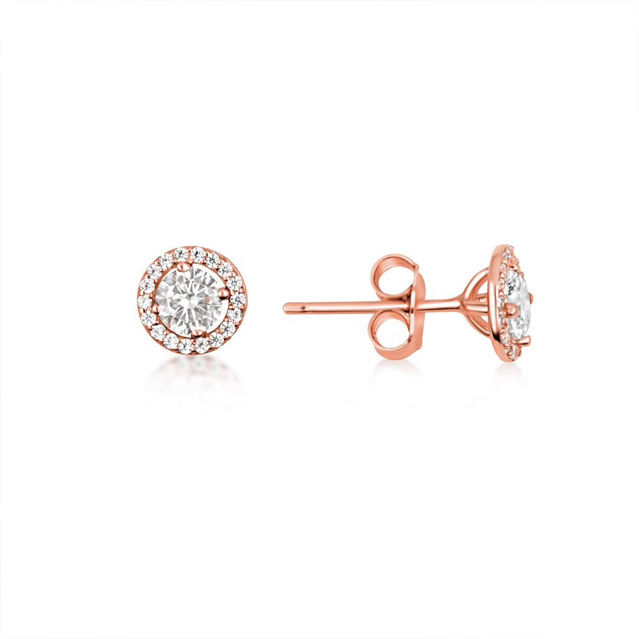 14K Gold Lab Grown .5ct Diamond Halo Solitaire Stud Earrings (Available in Yellow/Rose/White Gold)