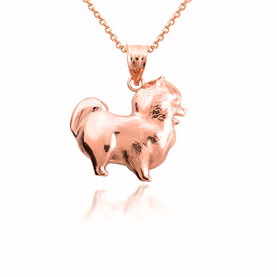 Gold Pomeranian PomChi Chihuahua Pet Dog Pendant Necklace (Available in Yellow/Rose/White Gold)