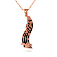 Gold Music Staff Treble Clef Notes Enamel Pendant Necklace (Available in Yellow/Rose/White Gold)