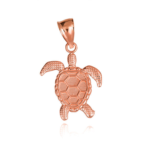 Gold Beaded Sea Turtle Ocean Pendant Necklace (Available in Yellow/Rose/White Gold)
