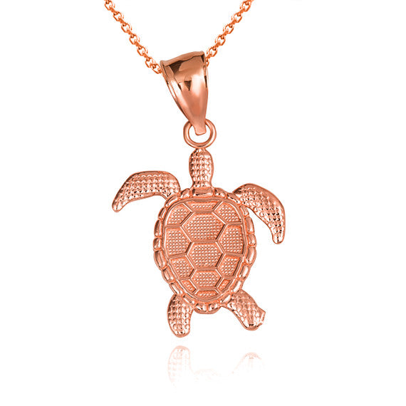 Gold Beaded Sea Turtle Ocean Pendant Necklace (Available in Yellow/Rose/White Gold)
