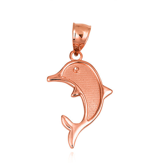 Gold Ocean Dolphin Beaded Pendant Necklace (Available in Yellow/Rose/White Gold)
