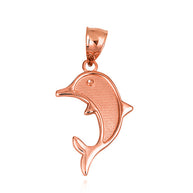 Gold Ocean Dolphin Beaded Pendant Necklace (Available in Yellow/Rose/White Gold)