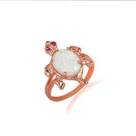Gold Opal & Ruby Birthstone Sea Turtle Ring (Available in Yellow/Rose/White Gold)