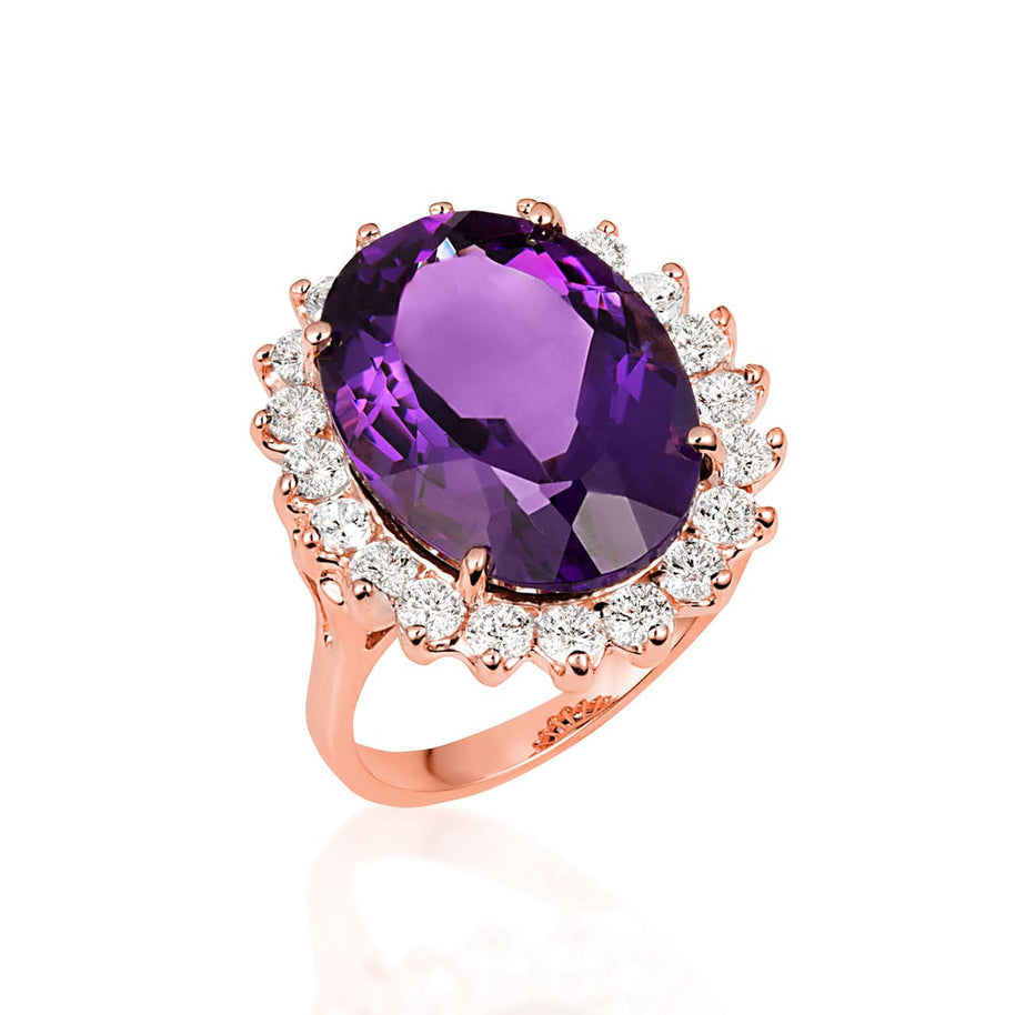 Gold Oval Gemstone Halo Ring (Available in Yellow /Rose/White Gold)