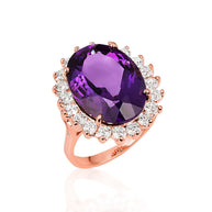 Gold Oval Gemstone Halo Ring (Available in Yellow /Rose/White Gold)