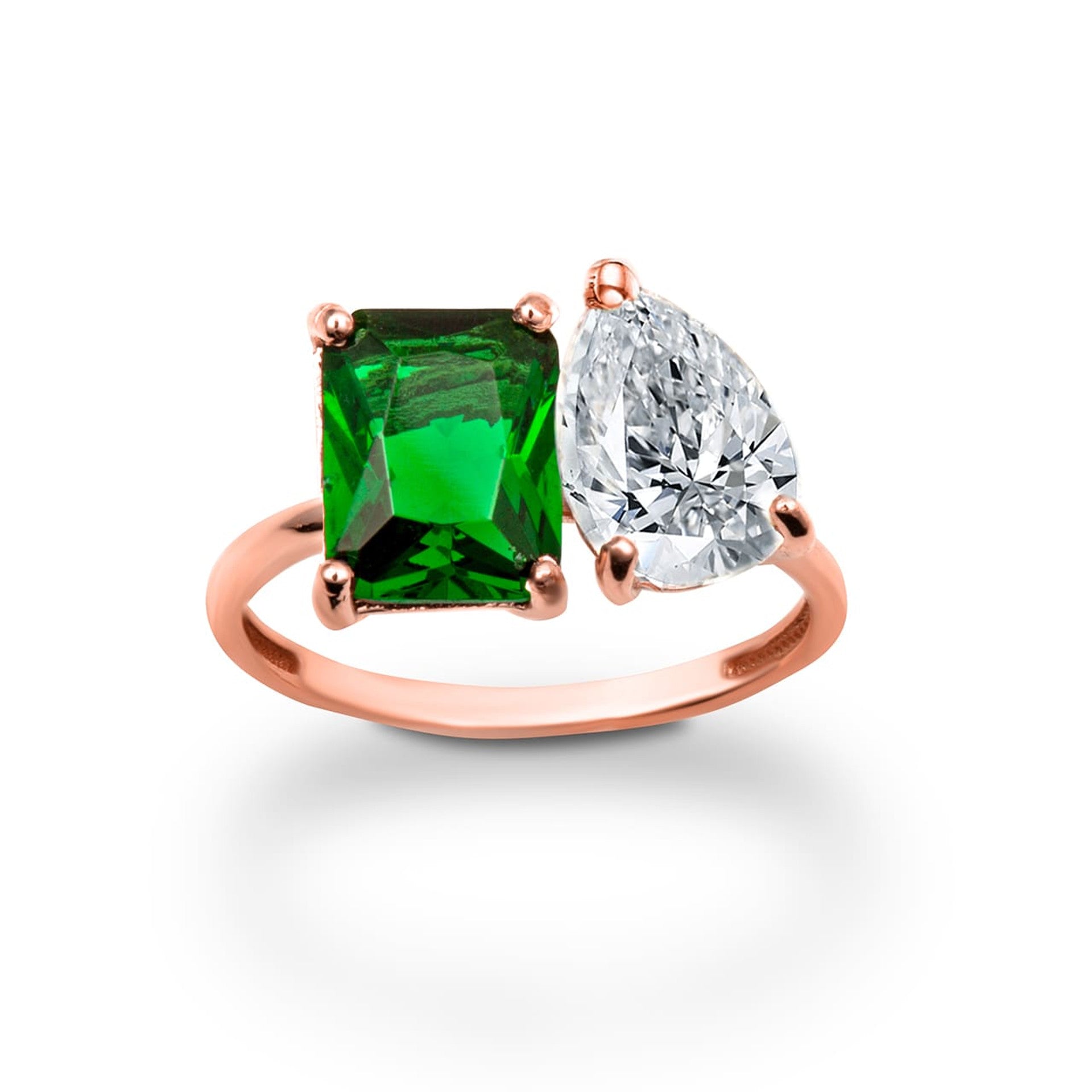 Gold Custom Toi et Moi Pear & Emerald Cut Birthstone Engagement Ring (Available in Yellow/Rose/White Gold)