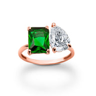 Gold Custom Toi et Moi Pear & Emerald Cut Birthstone Engagement Ring (Available in Yellow/Rose/White Gold)