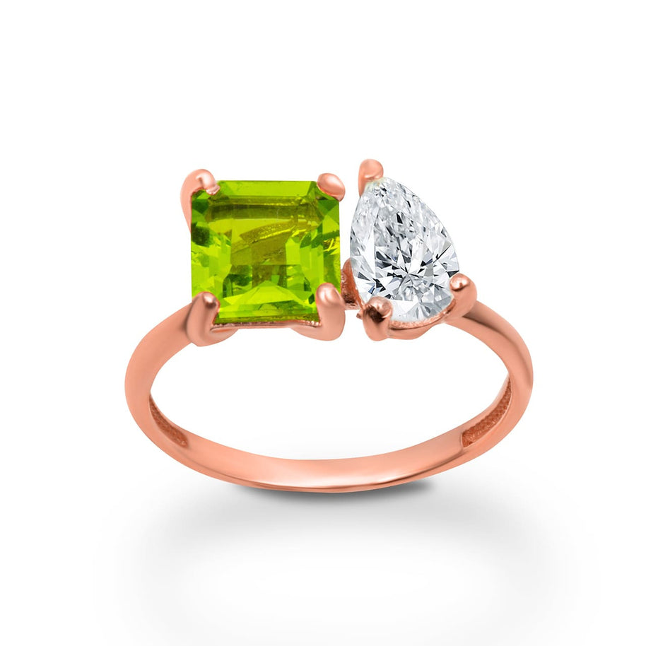 Gold Custom Toi et Moi Pear & Princess Cut Birthstone Engagement Ring (Available in Yellow/Rose/White Gold)