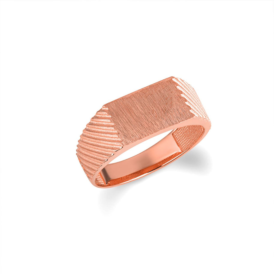 Gold Rectangle Striped Engravable Signet Ring (Available in Yellow/Rose/White Gold)