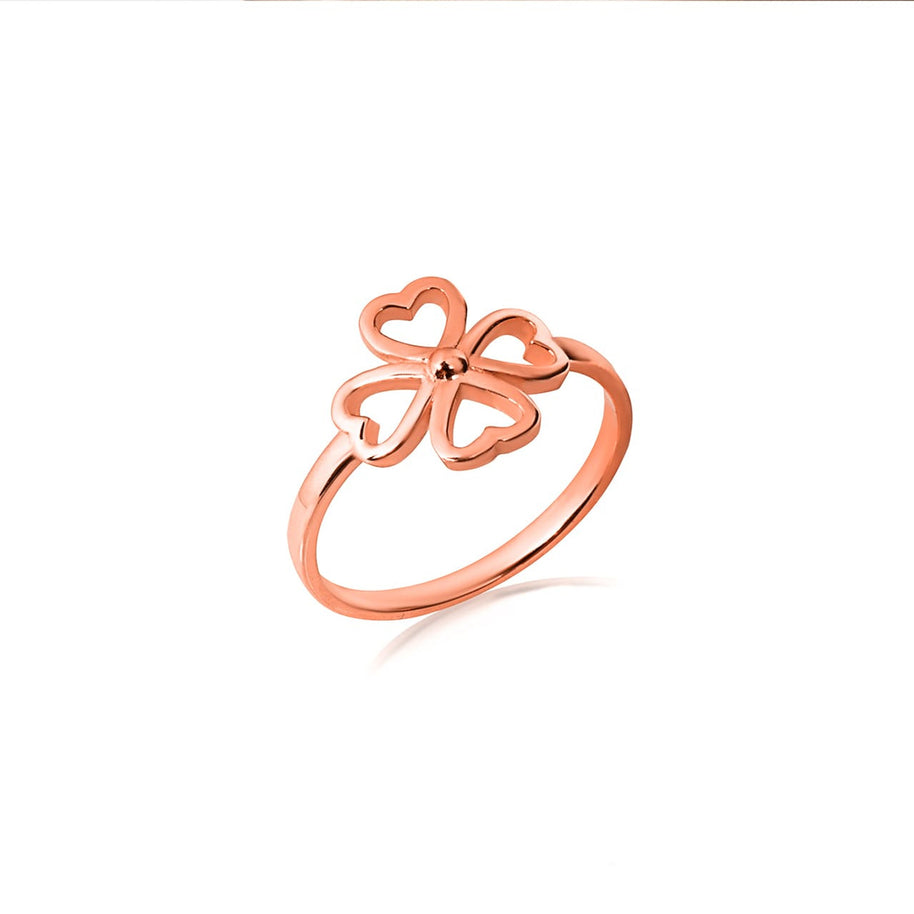 Gold Four Leaf Clover Lucky Heart Ring (Available in Yellow/Rose/White Gold)
