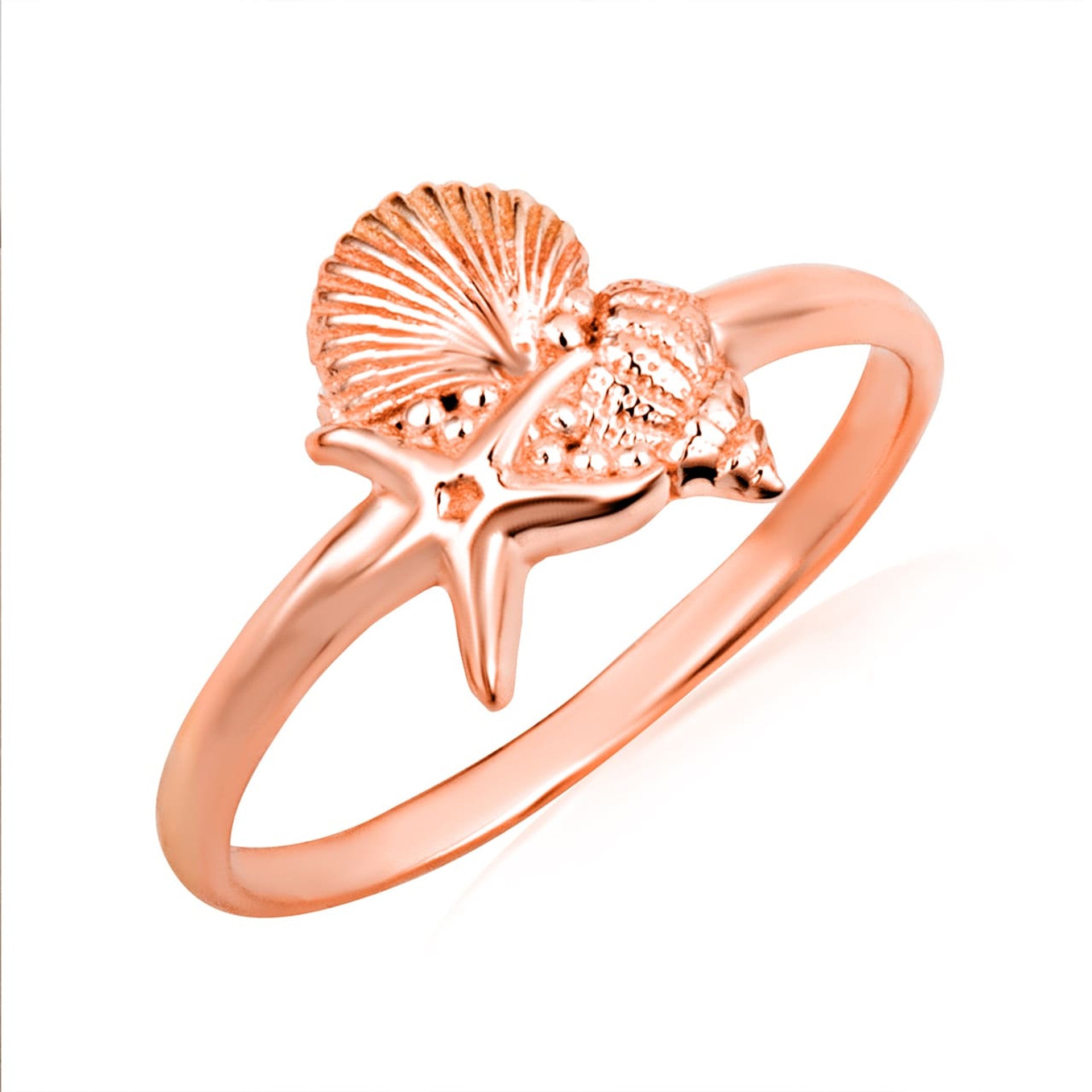 Gold Ocean Starfish Beach Seashell Ring (Available in Yellow/Rose/White Gold)