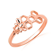 Gold Honeycomb Bee Ring (Available in Yellow/Rose/White Gold)