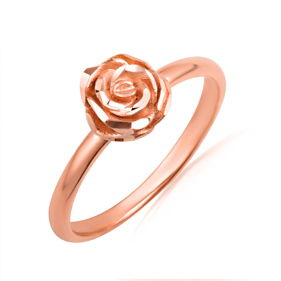 Gold Diamond Cut Rose Flower Ring (Available in Yellow/Rose/White Gold)