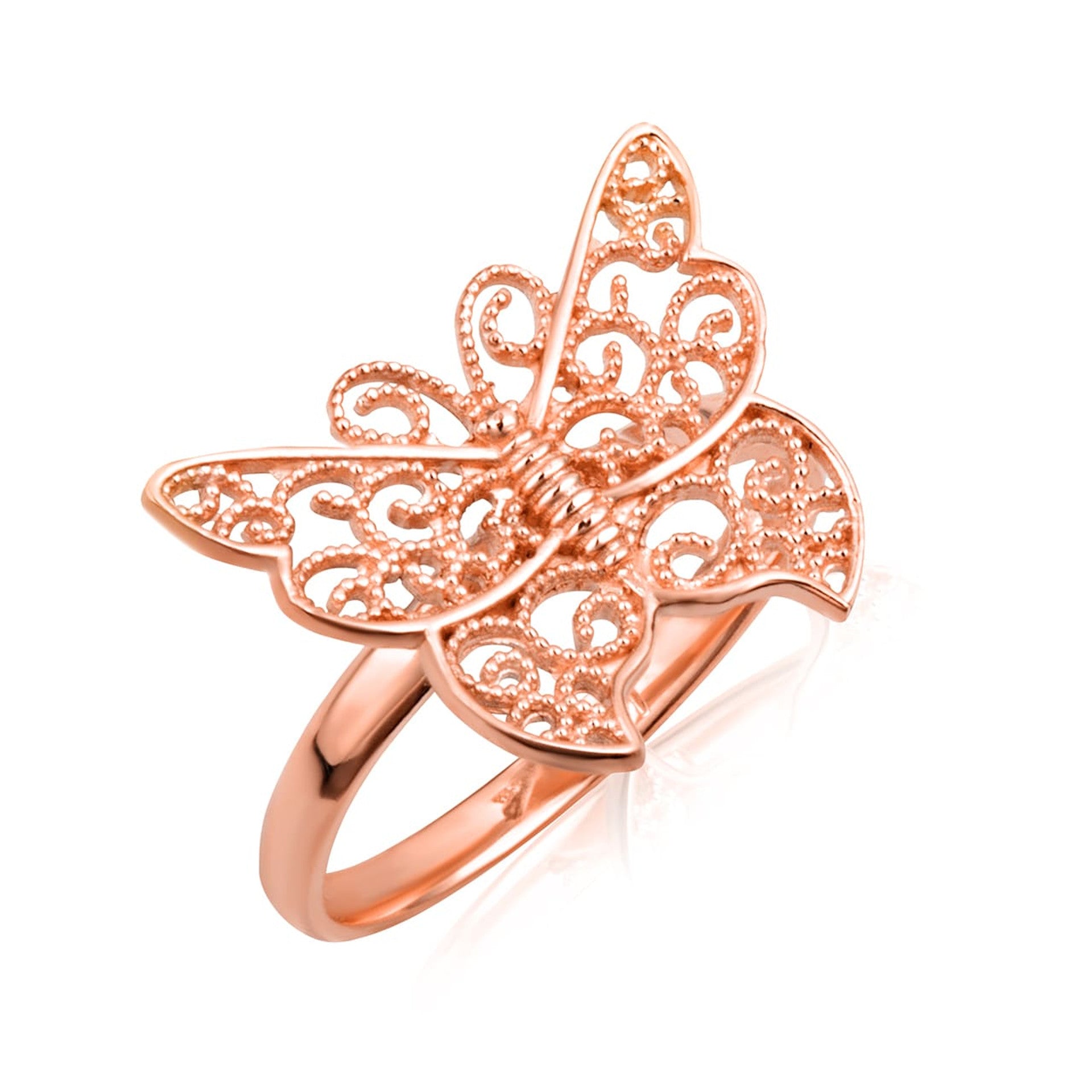 Gold Filigree Butterfly Milgrain Ring (Available in Yellow/Rose/White Gold)