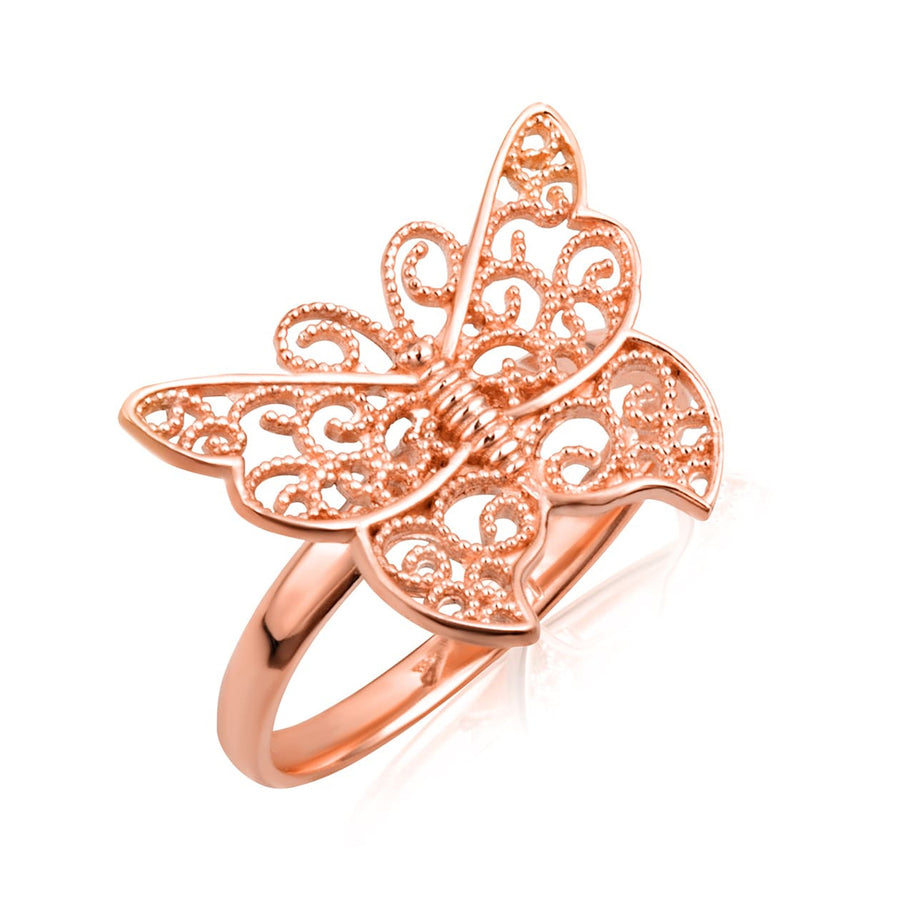 Gold Filigree Butterfly Milgrain Ring (Available in Yellow/Rose/White Gold)