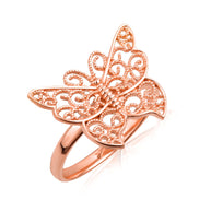 Gold Filigree Butterfly Milgrain Ring (Available in Yellow/Rose/White Gold)