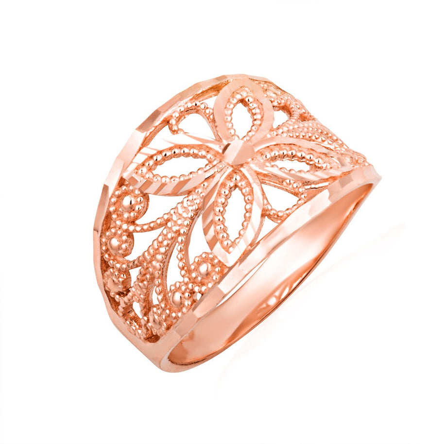 Gold Diamond Cut Filigree Butterfly Band Ring (Available in Yellow/Rose/White Gold)