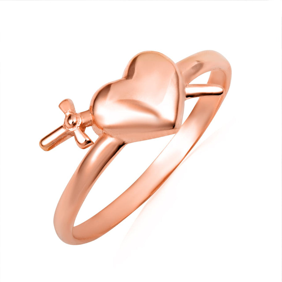 Gold Cross Sword Heart Ring (Available in Yellow/Rose/White Gold)