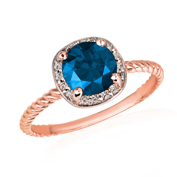 Gold Personalized Birthstone Diamond Halo Rope Ring (Available in Yellow /Rose/White Gold)