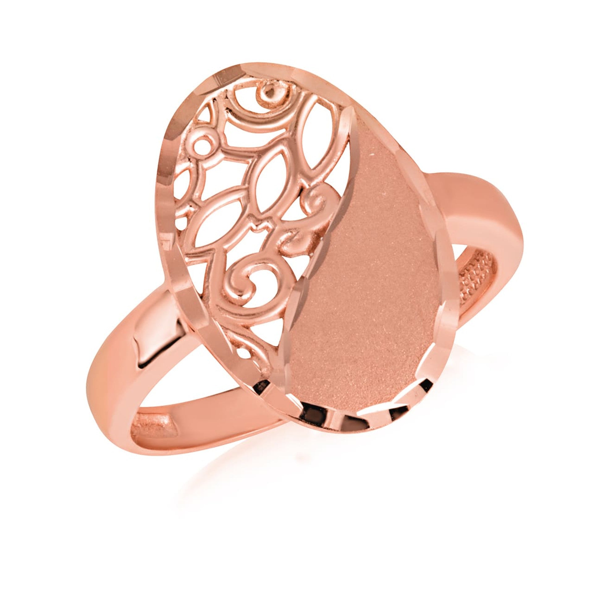Gold Oval Diamond Cut Floral Statement Ring (Available in Yellow/Rose/White Gold)