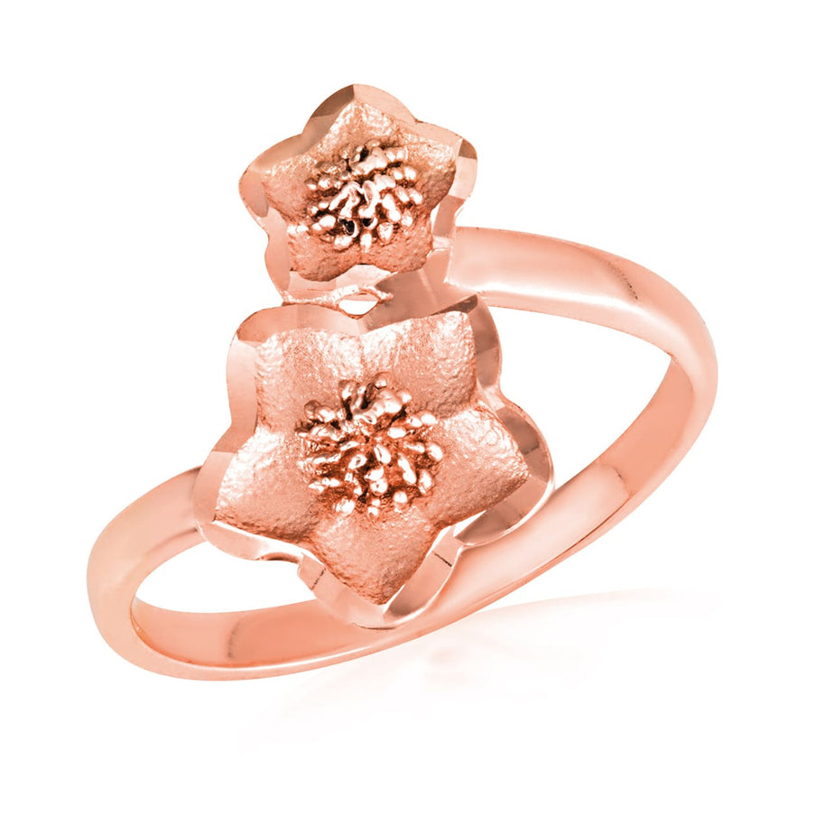 Gold Diamond Cut Hawaiian Plumeria Flower Ring (Available in Yellow/Rose/White Gold)