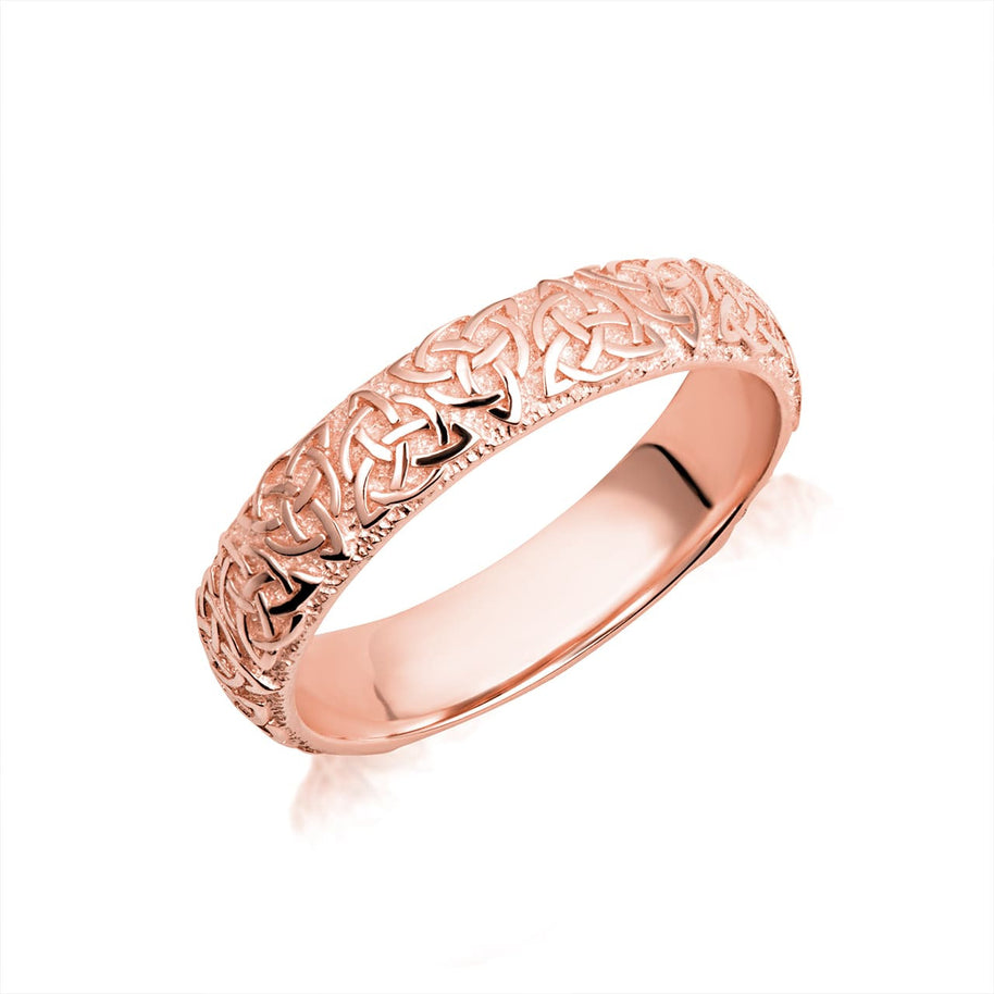 Gold Irish Celtic Trinity Knot Eternity Unisex Band Ring Set (Available in Yellow/Rose/White Gold)