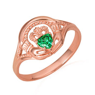 Gold Woman's Alluring Emerald Claddagh Ring (Available in Yellow/Rose/White Gold)