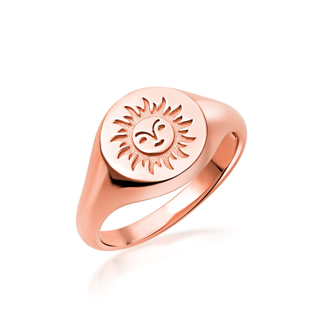 Gold Sun Face Signet Ring (Available in Yellow/Rose/White Gold)