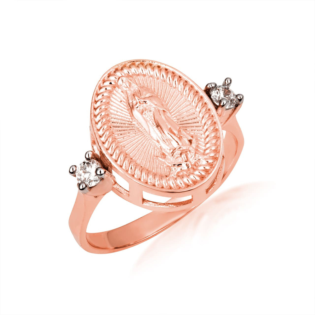 Gold Our Lady Of Guadalupe Oval Rope Signet Ring (Available in Yellow/Rose/White Gold)