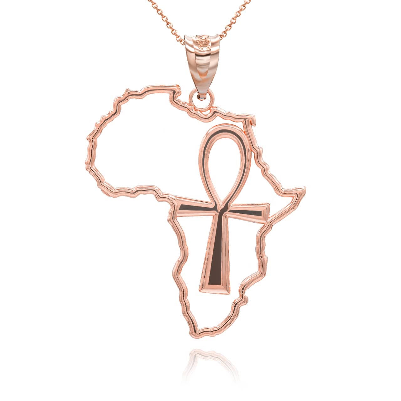 Gold African Continent Egyptian Ankh Pendant Necklace (Available in Yellow/Rose/White Gold)