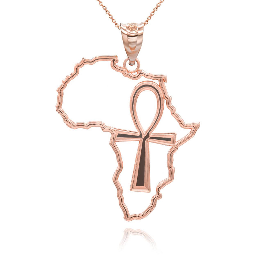 Gold African Continent Egyptian Ankh Pendant Necklace (Available in Yellow/Rose/White Gold)