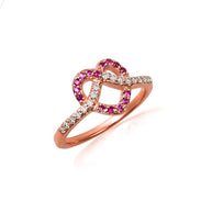 Gold Heart Chevron Gemstone Band Ring (Available in Yellow/Rose/White Gold)