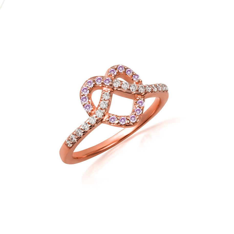 Gold Heart Chevron Gemstone Band Ring (Available in Yellow/Rose/White Gold)