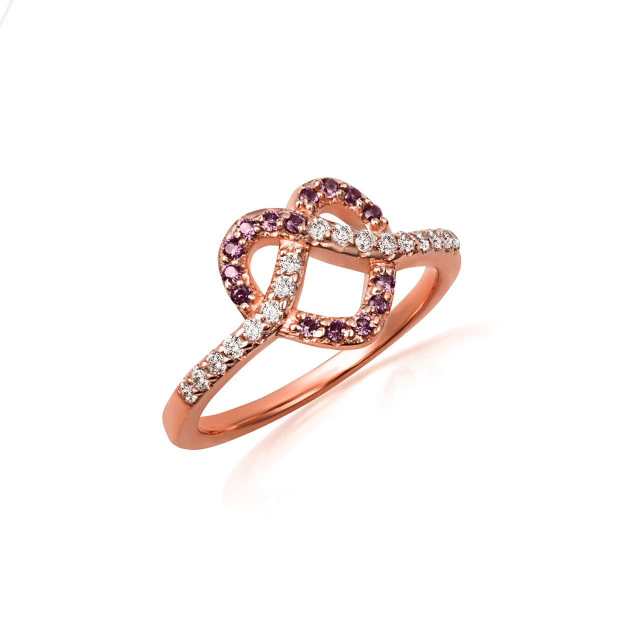 Gold Heart Chevron Gemstone Band Ring (Available in Yellow/Rose/White Gold)
