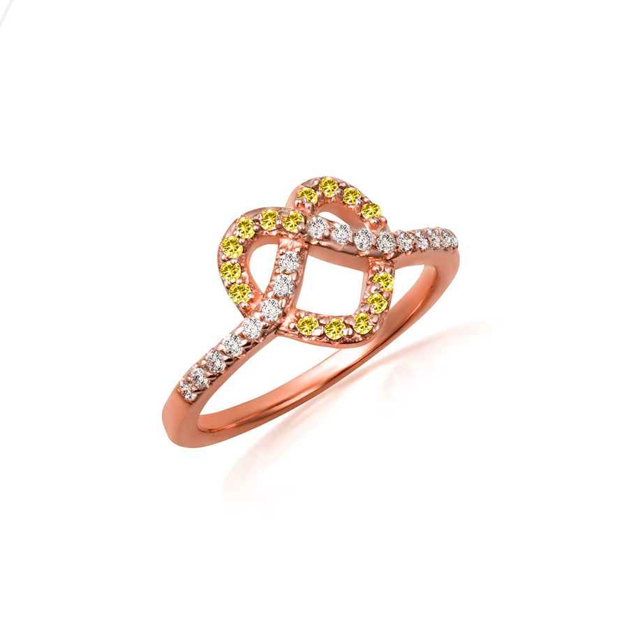 Gold Heart Chevron Gemstone Band Ring (Available in Yellow/Rose/White Gold)
