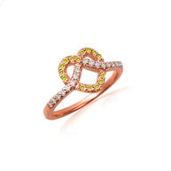 Gold Heart Chevron Gemstone Band Ring (Available in Yellow/Rose/White Gold)