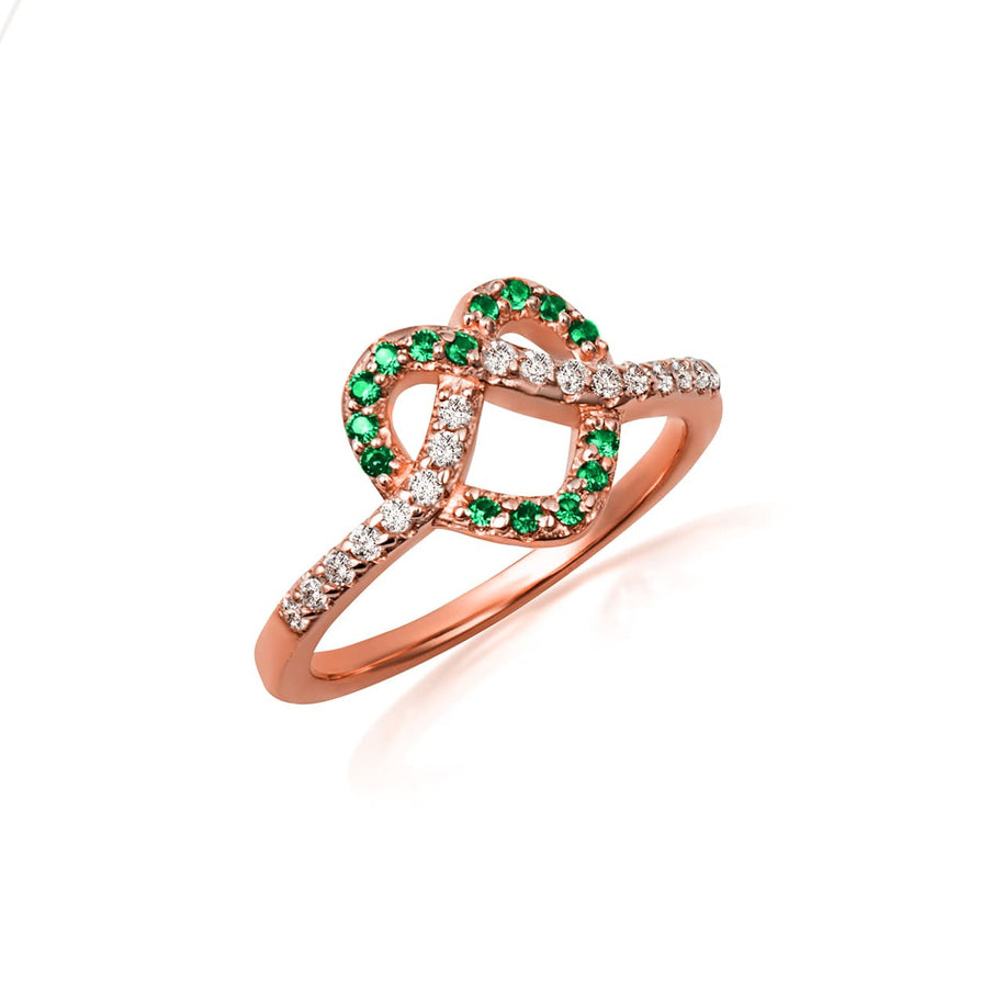 Gold Heart Chevron Gemstone Band Ring (Available in Yellow/Rose/White Gold)