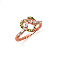 Gold Heart Chevron Gemstone Band Ring (Available in Yellow/Rose/White Gold)